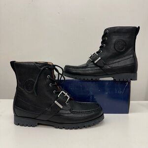 New W  Box! Mens Polo Ralph Lauren Black Ranger Tumbled Leather Luxe Boot